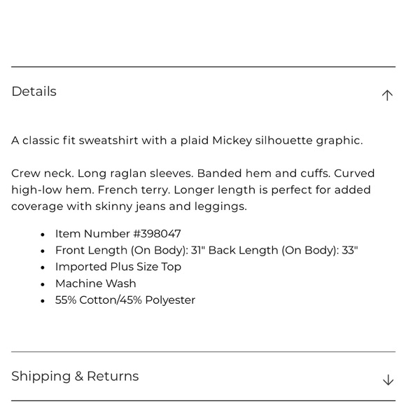 NEW Lane Bryant Classic High-Low Hem Plaid Mickey Graphic Sweatshirt Size 14/16 - Picture 9 of 9